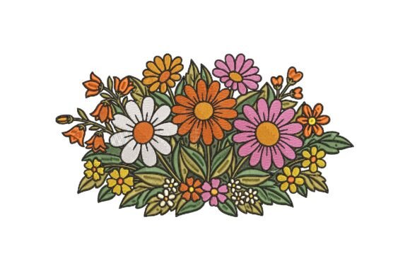 Colorful Spring Flowers Embroidery