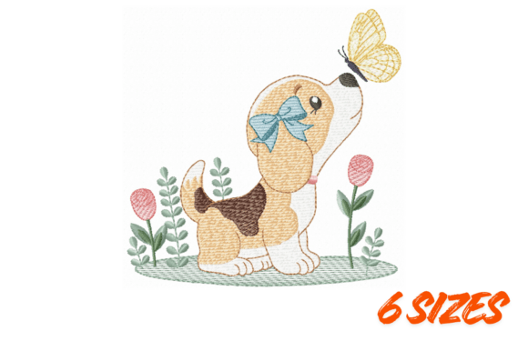 Cute Puppy with Butterfly Embroidery Art