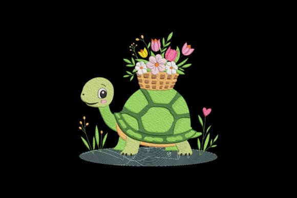Cute Turtle with Flowers