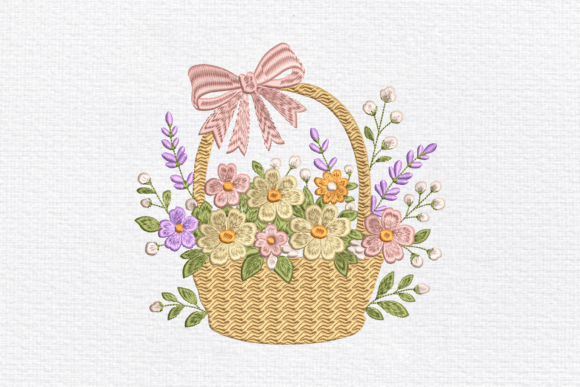 Floral Basket Machine Embroidery Pattern