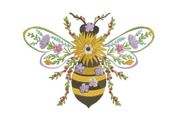 Floral Bee Embroidery Design