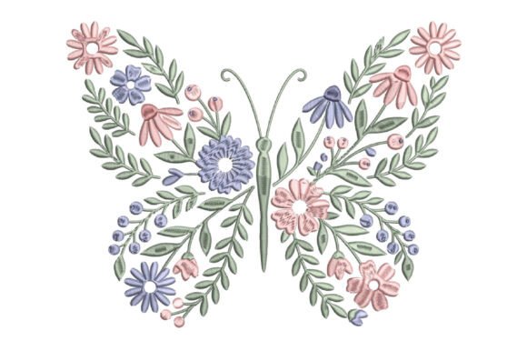 Floral Butterfly Embroidery Design