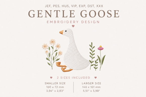 Goose with Wildflowers Embroidery Design