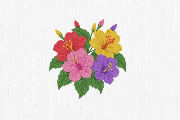 Hibiscus Floral Embroidery Design Art