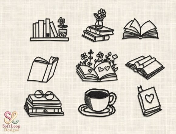 Minimalist Book Lover Embroidery Bundle