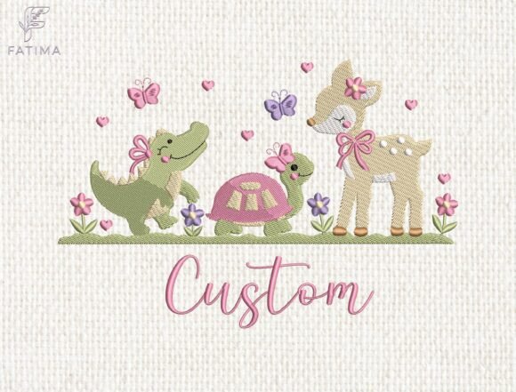 Personalized Girl Animal Trio Embroidery