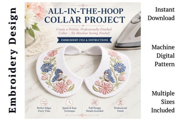 Peter Pan Floral Bird in-the-Hoop Collar