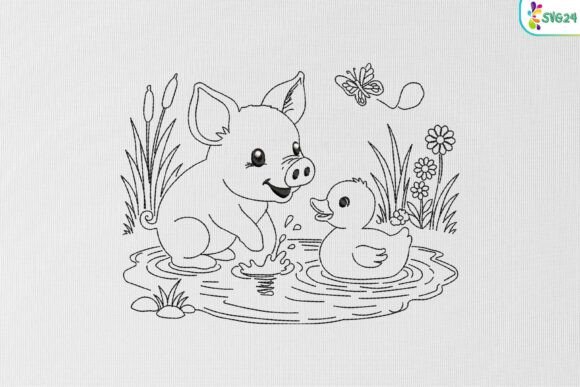 Piglet and Duckling Pondside Friends