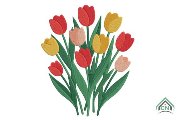 Spring Tulip Flowers Embroidery Design
