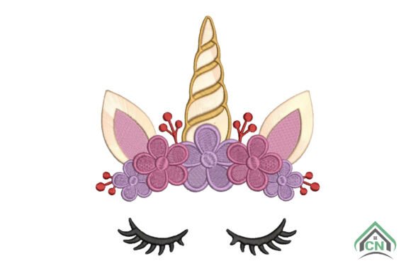 Unicorn Face with Flowers Embroidery
