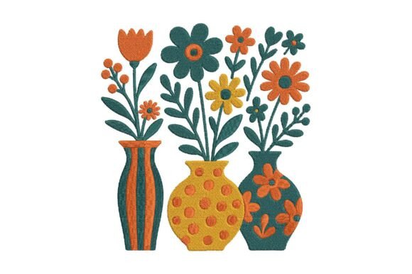 Vases with Flowers Embroidery Design